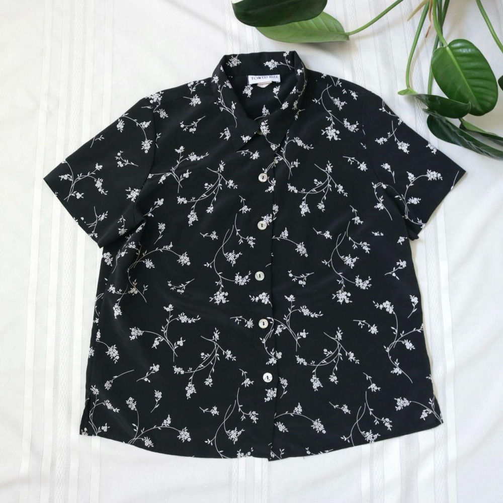 Tower Hill black floral button down blouse
